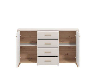 Dariqon Cashmere and Oak Effect 154cm Sideboard with 2 Doors and 4 Drawers - UK Luxury Furniture